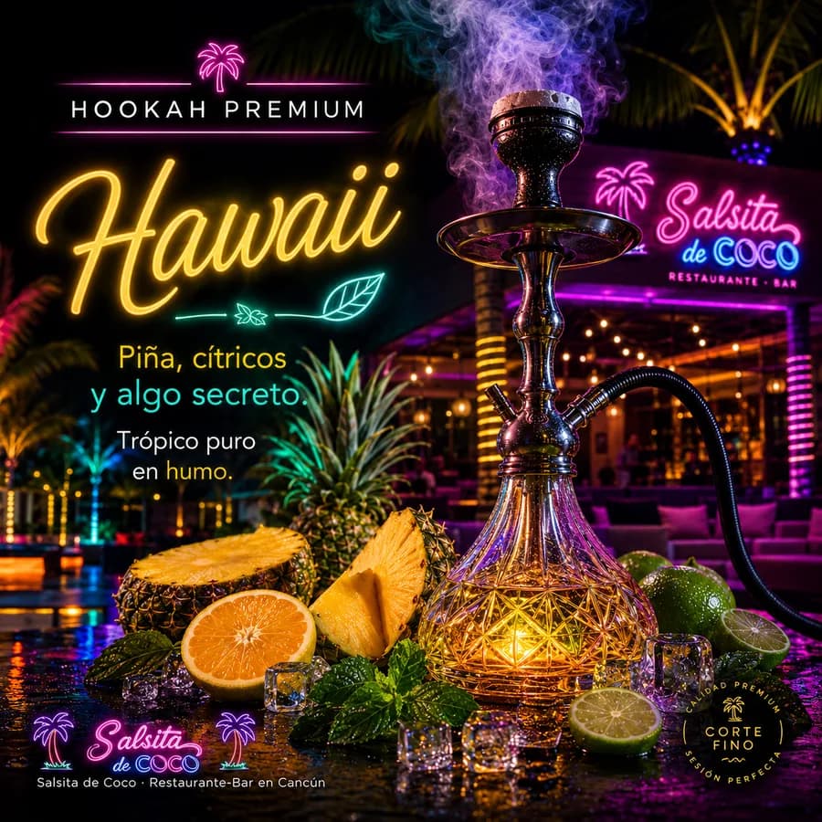 Hookah premium sabor Hawaii en Salsita de Coco, Cancún